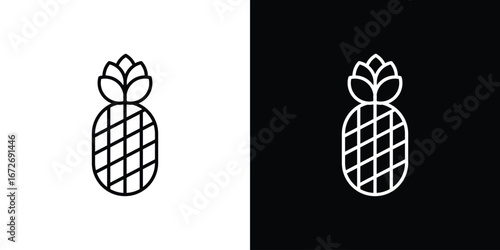 Pineapple icon in line art versions on white background