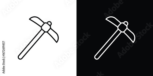 Pickaxe icon in line art versions on white background