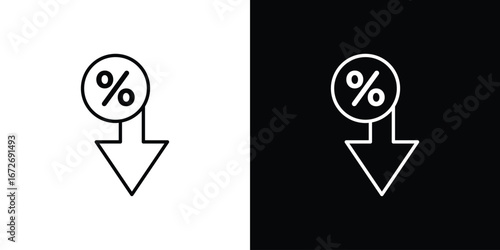 Percent down icon in line art versions on white background