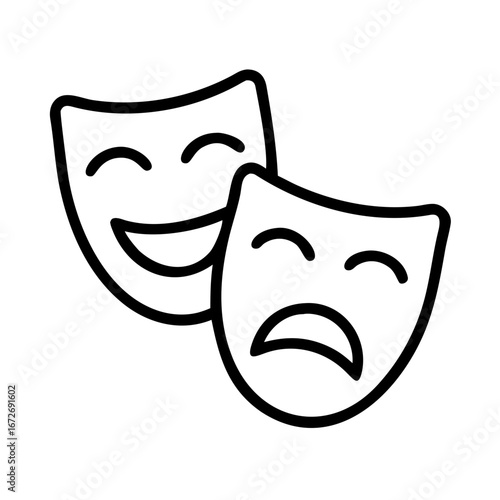 Drama masks depicting comedy and tragedy for theatrical performances and acting