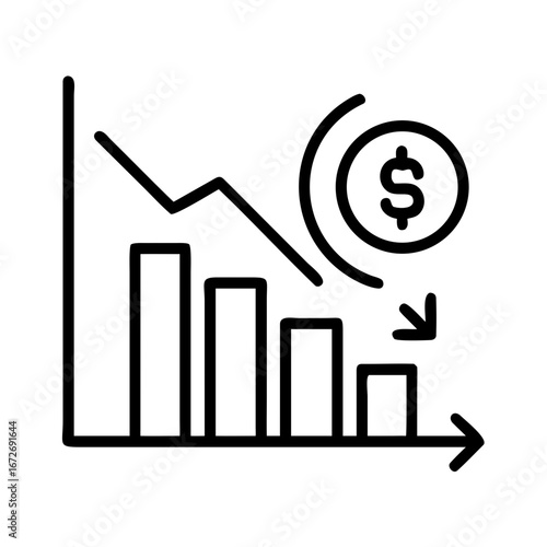 Financial Downturn and Currency devaluation Illustrated by a Bar Graph and Dollar