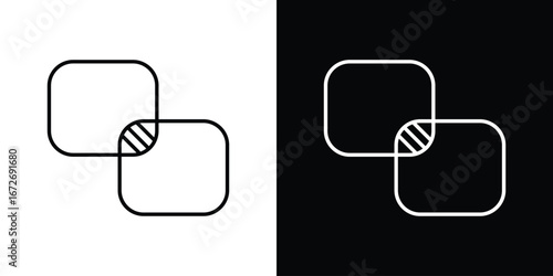 Object intersect icon in line art versions on white background