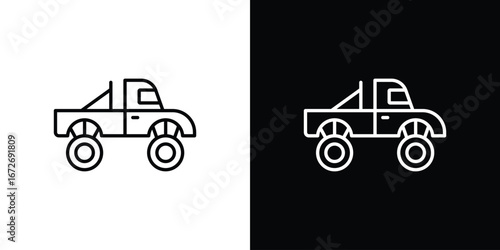 Monster truck icon in line art versions on white background