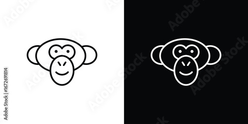 Monkey icon in line art versions on white background