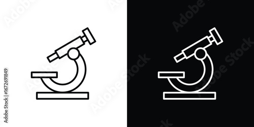 Microscope icon in line art versions on white background