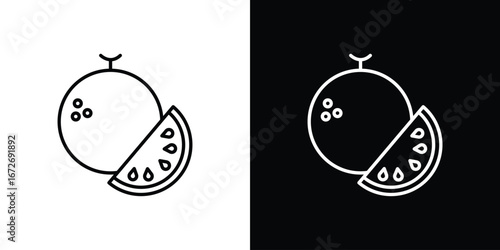 Melon icon in line art versions on white background