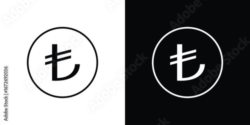 Lira sign icon in line art versions on white background