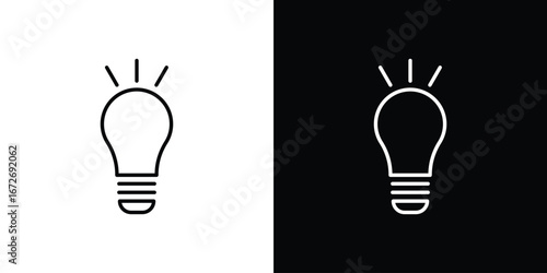 Lightbulb icon in line art versions on white background
