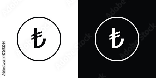 Lira sign icon in line art versions on white background