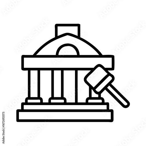 Stylized Outline of Courthouse and Gavel Symbolizing Justice System Process