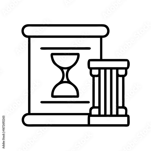 Line art illustration featuring law document or decree, with a column figure