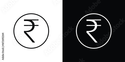 Indian rupee icon in line art versions on white background