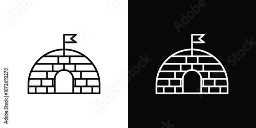 Igloo icon in line art versions on white background
