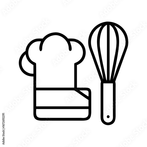Chef's hat and whisk icon representing cooking, baking and culinary skills