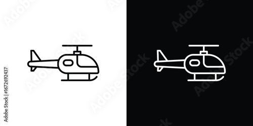 Helicopter icon in line art versions on white background