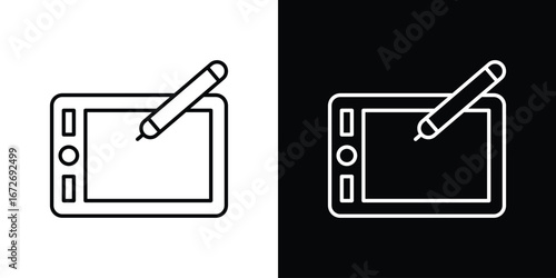 Graphic tablet icon in line art versions on white background