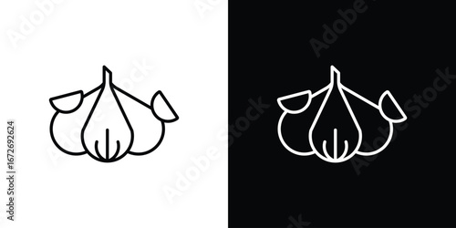 Garlic icon in line art versions on white background