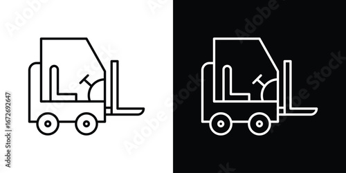 Forklift icon in line art versions on white background