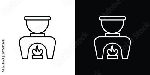 Fondue pot icon in line art versions on white background