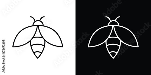 Fly insect icon in line art versions on white background