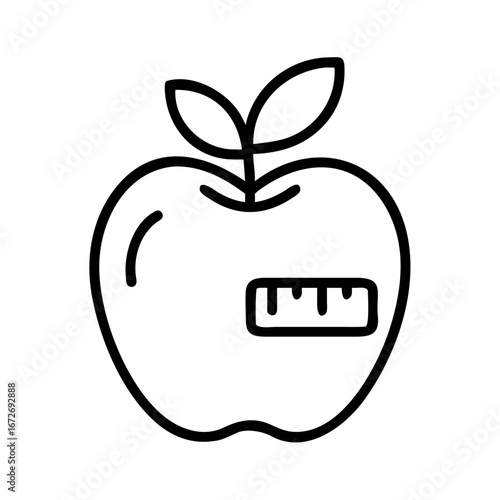 Black outline of an apple with a ruler inside indicating portion control
