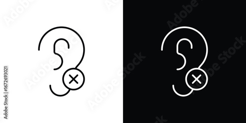 Ear deaf icon in line art versions on white background