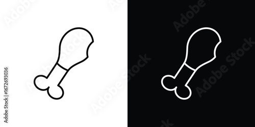 Drumstick bite icon in line art versions on white background