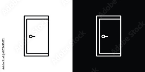Door closed icon in line art versions on white background