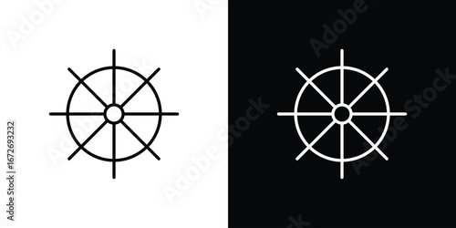 Dharmachakra icon in line art versions on white background