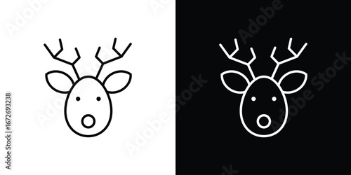 Deer rudolph icon in line art versions on white background