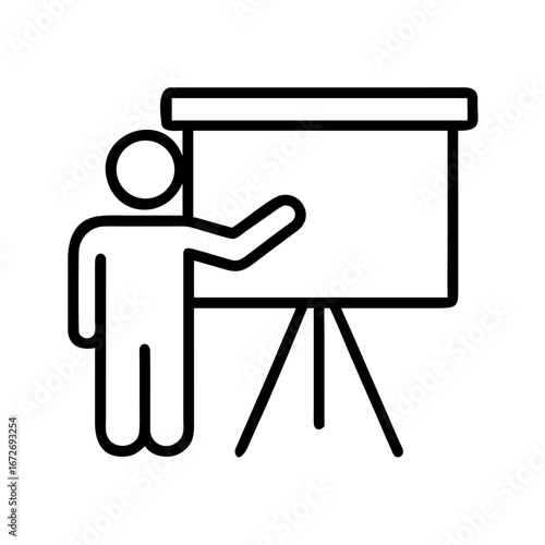 Speaker presents information during business meeting using white board for presentation