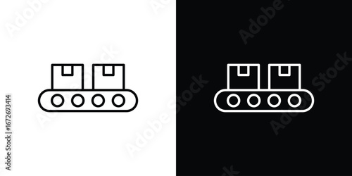 Conveyor belt icon in line art versions on white background