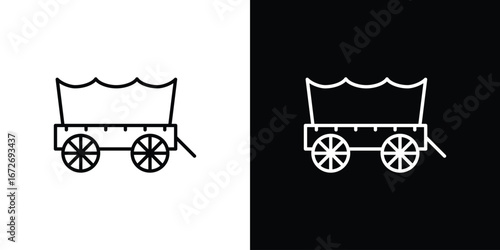 Covered wagon icon in line art versions on white background