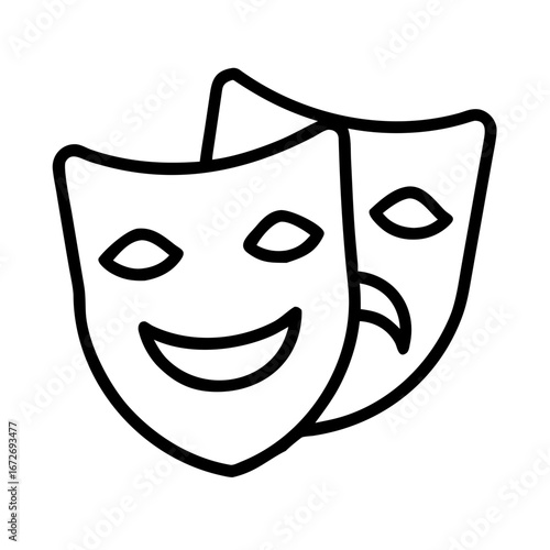Theatre Masks Representing Comedy and Tragedy with Minimalist Black and White Design