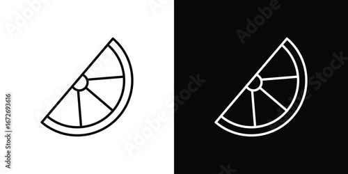 Citrus slice icon in line art versions on white background