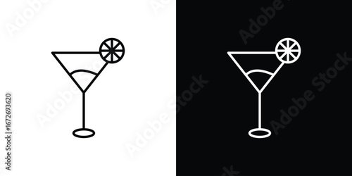 Citrus Martini glass icon in line art versions on white background