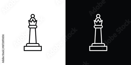 Chess queen icon in line art versions on white background