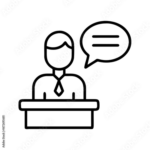 Person at Podium Speaking with a Speech Bubble Communication Icon