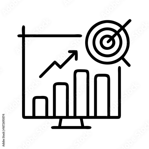 Business growth and achieving targets displayed on a computer screen icon