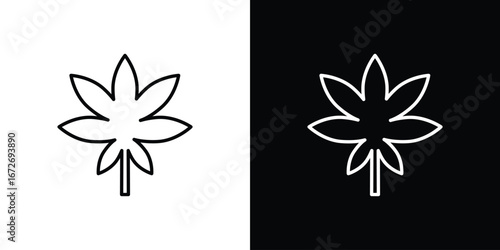 Cannabis icon in line art versions on white background