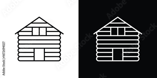 Cabin icon in line art versions on white background