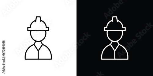Builder icon in line art versions on white background