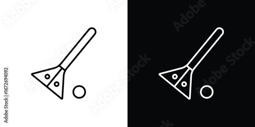 Broom-ball icon in line art versions on white background