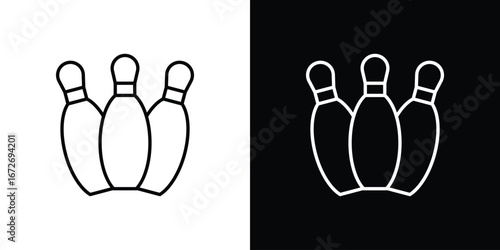 Bowling pins icon in line art versions on white background