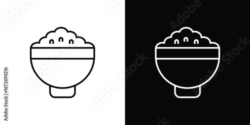 Bowl rice icon in line art versions on white background