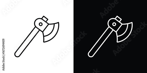 Axe icon in line art versions on white background