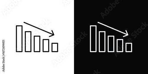 Arrow trend-down icon in line art versions on white background