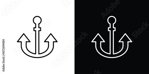 Anchor icon in line art versions on white background
