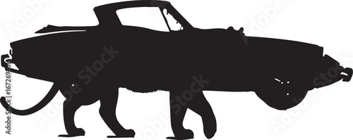 Black silhouette of a car with animal legs and tail vector