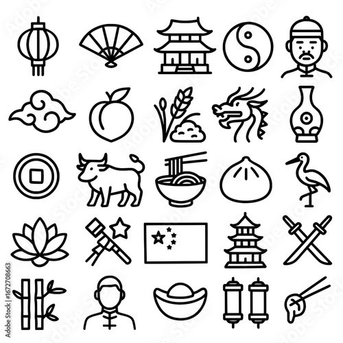 Icon pack, icon sheet, chinese theme, outline version